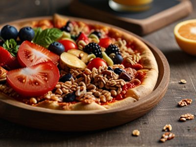Pomysł na śniadanie - pełnoziarnista pizza z sosem pomidorowym i warzywami